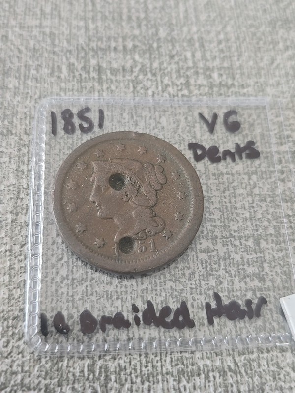 1851 Braided Hair Large Cent VG Dents