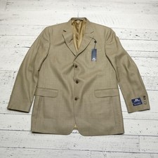 Stafford Blazer Mens 44 Long Tan Silk Wool Blend 3 Button Plaid Sport Coat Lined