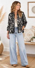 Chico s 0 career business casual Open Blazer jacket small 4 6 artsy boho western