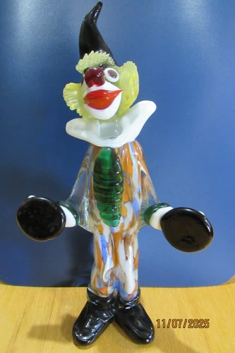 MURANO ?? MURANO STYLE ART GLASS CLOWN SCULPTURE WITH SYMBOLS MULTICOLOR 11" VGC