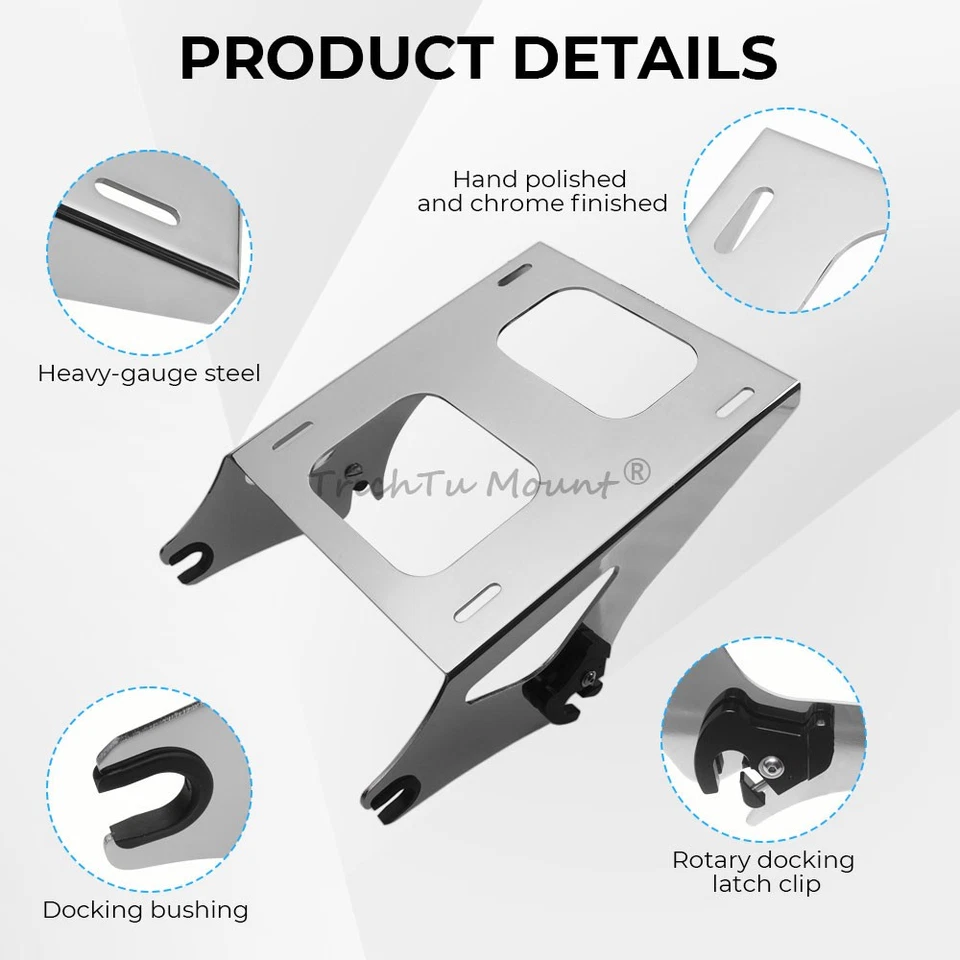 Chrome Detachable Two up Tour Pak Pack Mounting Rack Fit For Harley Touring Road - Image 3 of 4