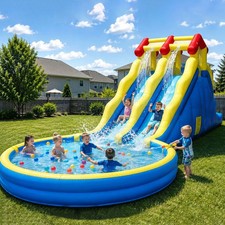 26.3Ft Giant Kids Inflatable House Water Slides Water Park Splash Pool Backyard