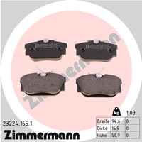Hinterachse Zimmermann 23224.165.1 Bremsbelagsatz, Scheibenbremse FüR Vw