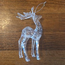 Clear Deer Reindeer Ornament 5.5" Plastic Glittery Inside
