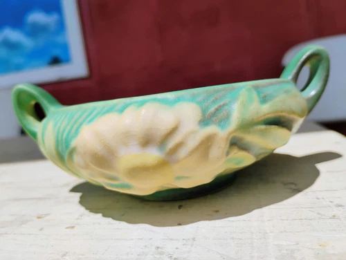 Roseville Pottery Peony 3-S Or 3-5 Double Handled Console Low Bowl