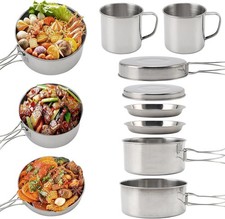 8 Pieces Camping Cookware Set, Foldable Outdoor Cooking Gear Stainless Steel Pot