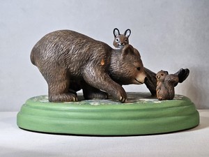 Resin~Black Bear Cub with Squirrel & Bunny Figurine~Hand Painted~Washington USA
