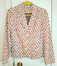EUC Boden Women's Beige Floral Linen Button Front Blazer Jacket SIZE 8