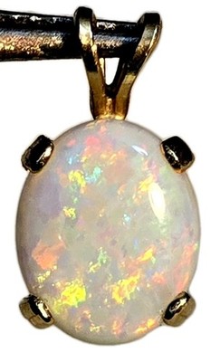 Australischer Feuerboulder Opal 10 x 8 mm oval Anhänger atemberaubend! 14k Gelbgold 