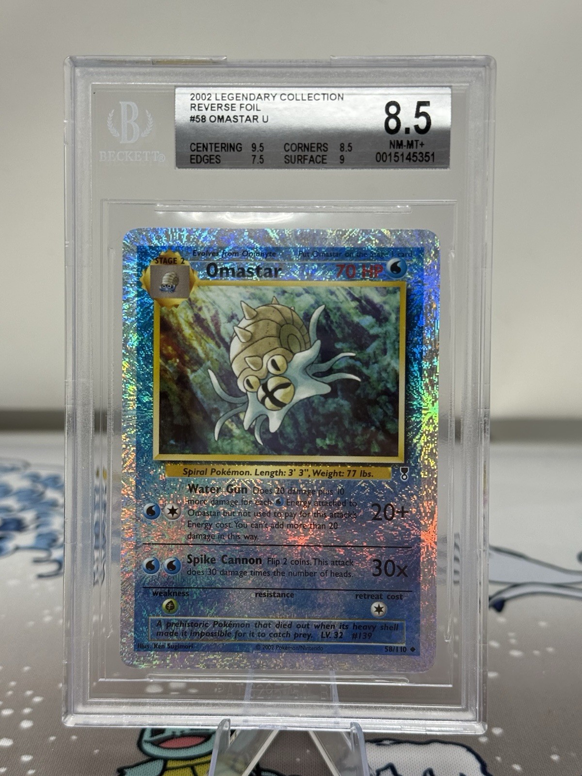 2002 POKEMON LEGENDARY COLLECTION #58 OMASTAR-REVERSE FOIL PSA 9