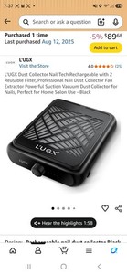 L'UGX Rechargeable Portable Nail Dust Suction Collector Vacuum Black + Cable