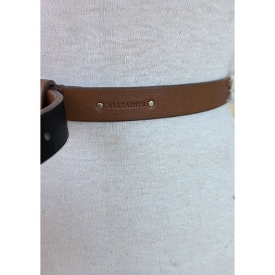 AllSaints Camel Studded Leather Belt Thin Pebbled Minimalist 