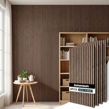 Wood Slat Acoustic Wall Panels, 4 Pack Soundproof Decor, Walnut Finish