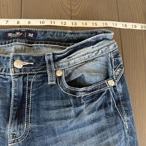 Miss Me Jeans Mid Rise Bootcut Womens 32x34 Blue Embellished Stretch Denim *READ - Picture 11 of 17
