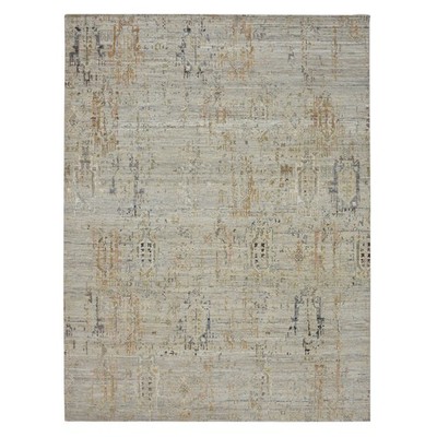 9'x12' Beige Erased Geometric Zoroastrian Design Wool Hand Knotted Rug 75928