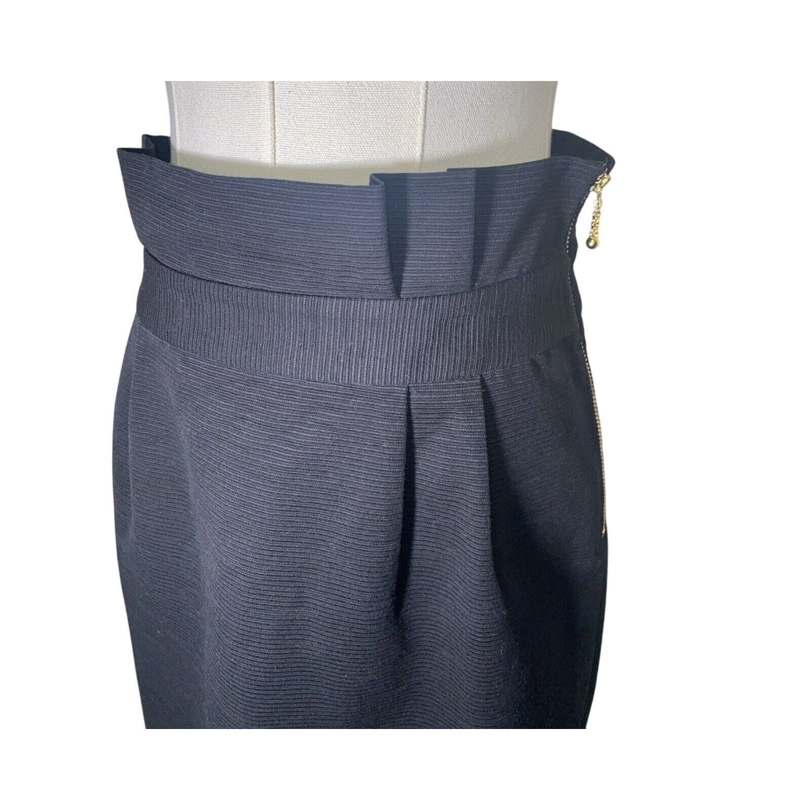 Kate Spade Black Classsic Skirt Paper Bag Top Textured Size 4 Gold Zipper thumbnail 4