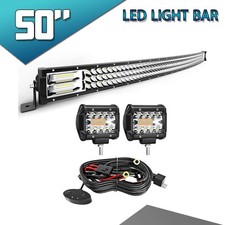 50 Inch 684W Curved Triple Row LED Light Bar Flood Spot Combo 4" 60W Pods