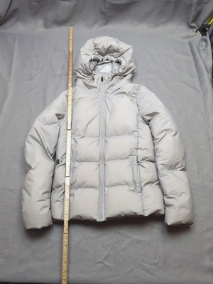 Uniqlo Seamless Daunen Parka Damen S hellgrau Kapuze Puffer Jacke Wintermantel