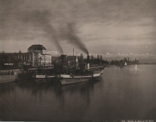 Schweiz Zürich Dampfschiff Kai und die Alpen altes Foto Schröder 1890 - Bild 1 von 3