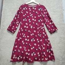 Banana Republic Fit & Flare Dress Women 10 Burgundy Floral Round Neck Slit Front