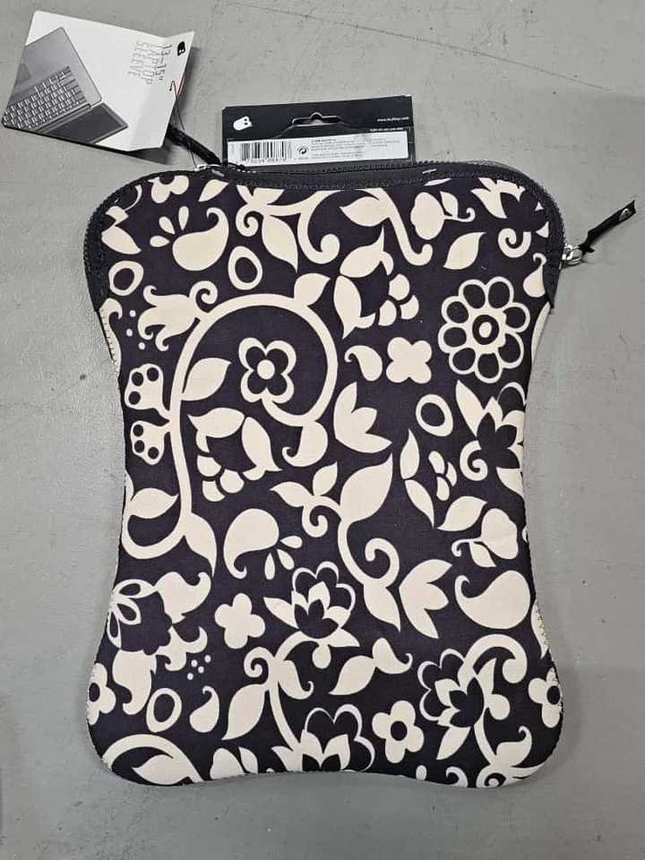 Funda de neopreno para computadora portátil Built NY French Bull 13-15" diseño floral negro blanco Foto 2 de 4