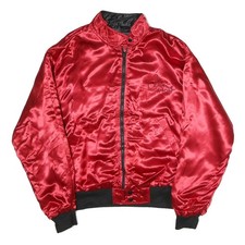 Womens Red Satin Bomber Jacket M Zip Plain Casual Streetwear Fashion