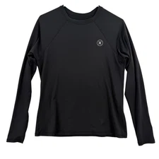 Hurley Shirt Mens Medium Black Long Sleeve Rash Guard UPF 50+ Surf Swim UV