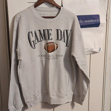 Simply Southern Game Day Gray Graphic Crew Neck Pullover Sweatshirt Womens L