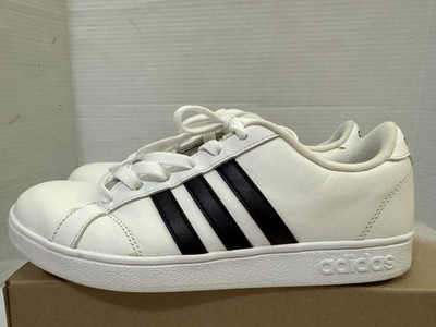Adidas Neo Baseline K White Black Leather Sneakers AW4299 Size US 5.5