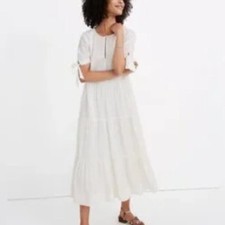 Madewell Tie Sleeve Tiered Midi Dress Swiss Dot