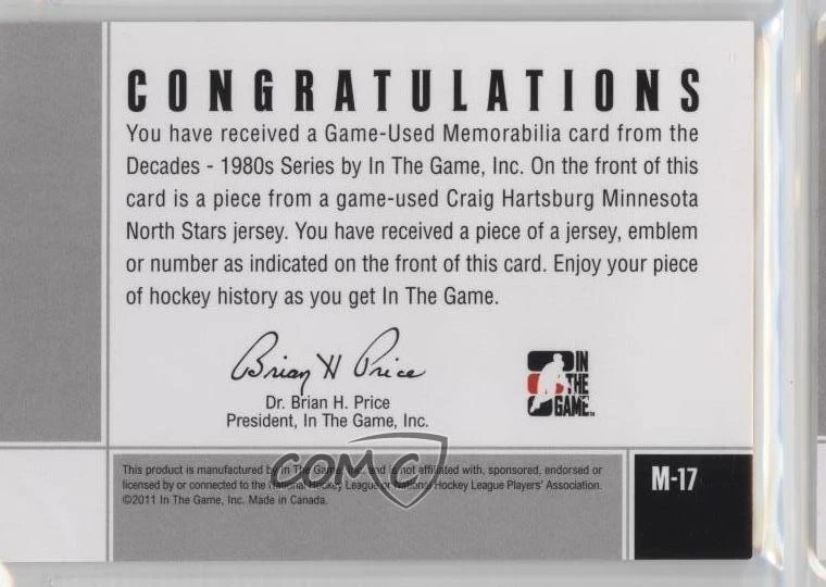 2010 ITG Decades 1980s Black National Convention Chicago 1/1 Craig Hartsburg 2a8 - Image 2 of 3