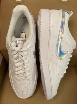 Nike Court Vision Low White & Chrome Holographic Women Size 11 Model CW5596-100