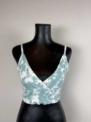 Colsie Tie Dye Loungewear Bra Cami Crop Top Teal White Stretch Comfort Size M