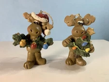 2 Cute Moose Suzi Skoglund Clay Dough 1997 Christmas Ornament Blossom Bucket?