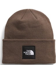 North Face Big Box Beanie Men s Smokey Brown Ribbed Knit Stretch Logo TNF Hat
