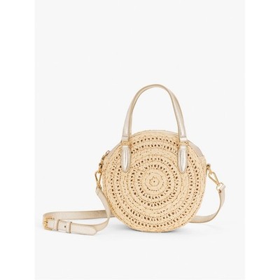 Talbots LEATHER Metallic TRIM WOVEN CIRCLE CROSSBODY BAG NWT
