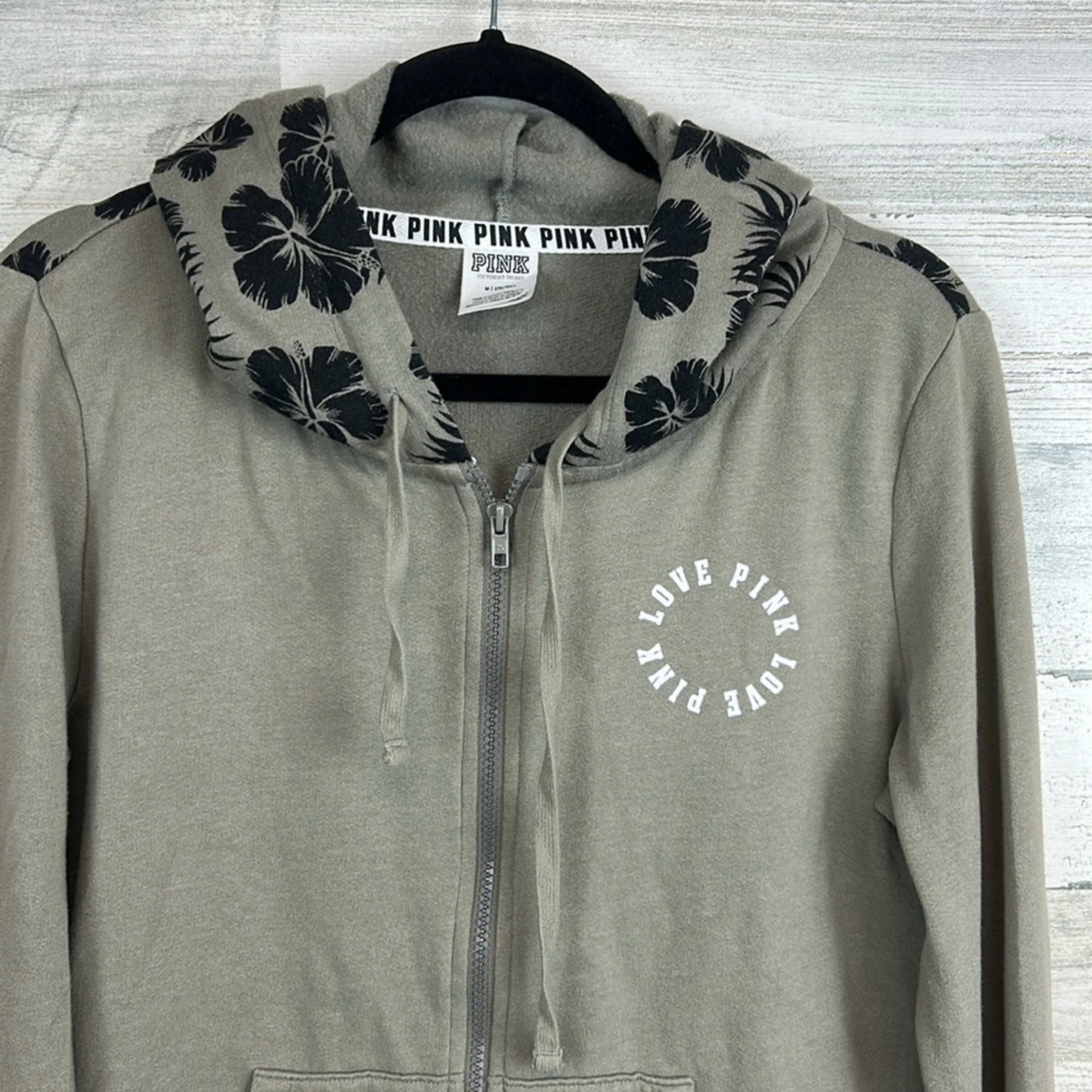 victoria-secret-vs floral long sleeve zip up contrast hibiscus hoodie