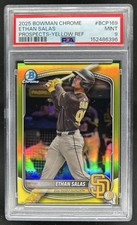 2025 Bowman Chrome Ethan Salas Prospects Yellow Refractor #/75 Padres PSA 9