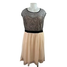 Mystic Black Beige Chiffon Lace Sleeveless Pleated Fit & Flare Mini Dress 3XL