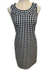 Talbots Black/White Gingham Dress Pleated Scoop Neck Zip Knee Length 2P