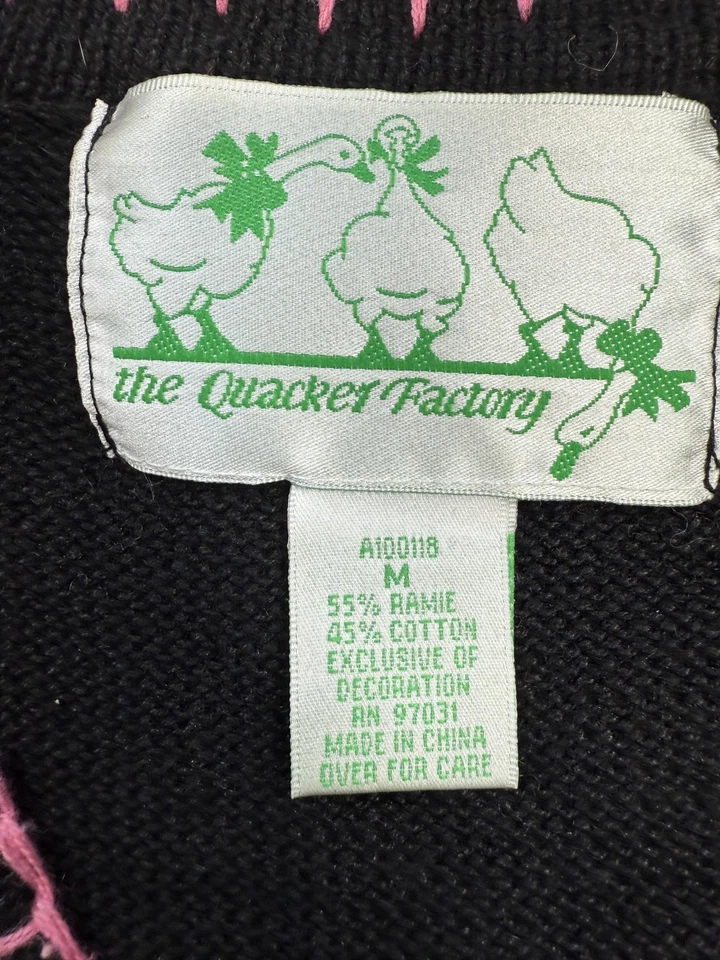 Quacker Factory Cardigan Sweater Womens Medium Black Flamingo Palm Tree Applique - Image 4 of 4