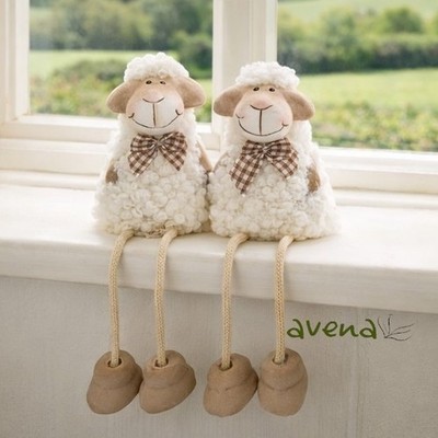 2er Set süße weiße Schaf Regal Sitzer mit baumelnden Beinen ideale Geschenkidee