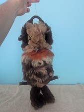 Vintage 1970s handmade macrame and yarn owl wall hanging.
