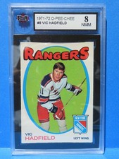 1971-72 O-Pee-Chee Card #9, VIC HADFIELD, New York Rangers,  KSA 8 Graded
