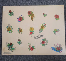 VINTAGE Mickie Kott Traditional Tattoo Flash Production Sheet, Rose,Hearts,