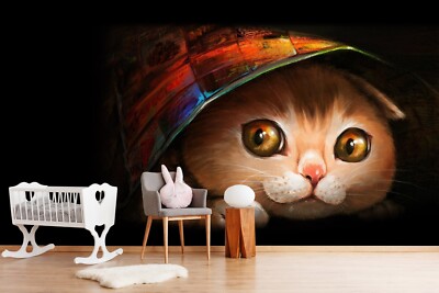 3D Painted Cute Cat K502 Animal Wallpaper Mural Self-adhesive Removable Kay