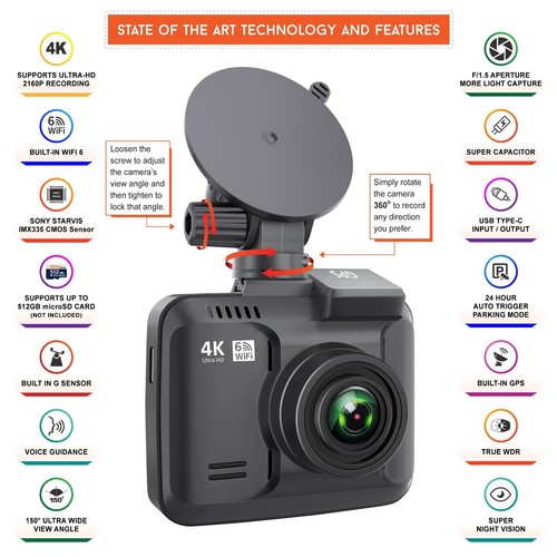 Rove R2-4K Car Dash Cam - 4K Ultra HD 2160P - Built-In WiFi & GPS (Refurbished) - Picture 7 of 9