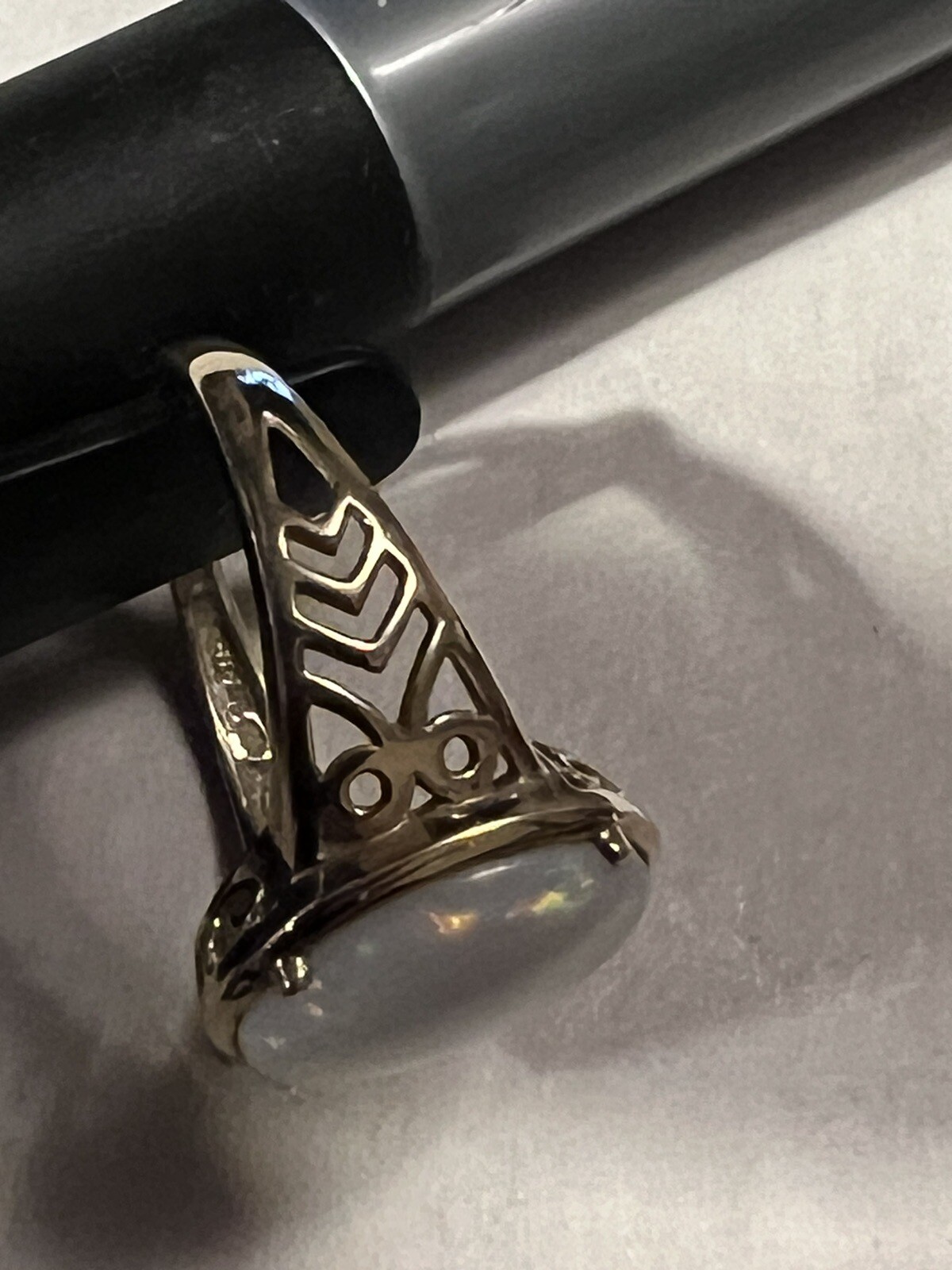 Vintage 9ct Gold 375 Opal Stone Dress Ring Retro Jewellery Jewelry Hallmarked P - Picture 8 of 13