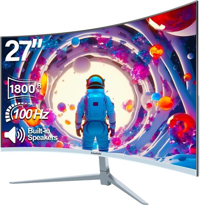 Gawfolk 27'' Curved Monitor FHD 100Hz Lautsprecher HDMI VGA VESA Weiß Eye Care