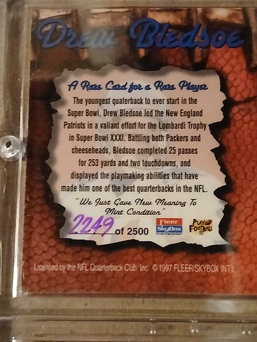 1997 FLEER SKYBOX SUPER BOWL COIN CARD XXVIII FAVRE/ BLEDSOE #2249 /2500 - Picture 9 of 10